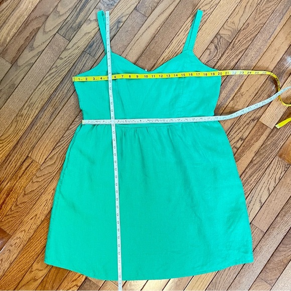 CYNTHIA ROWLEY 100% Linen Green Mini Dress Pockets Large Summer Garden Party - Picture 9 of 12